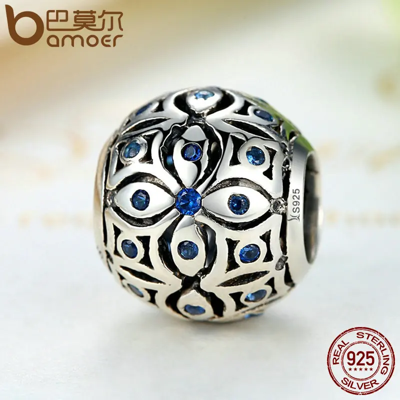 BAMOER 925 Sterling Silver Charms With Blue Crystals S925 Bead Charm fit Bracelets & Bangles for Women Jewelry SCC059
