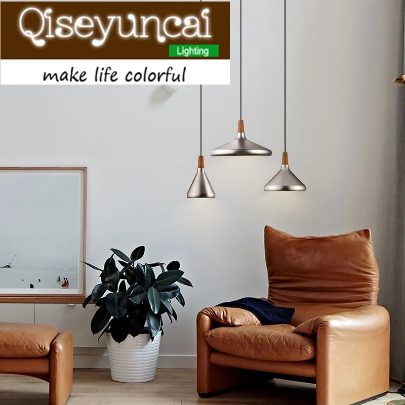 

Qiseyuncai Nordic style simple single head wire drawing E 27 Chandelier modern metal industrial wind solid wood Chandelier