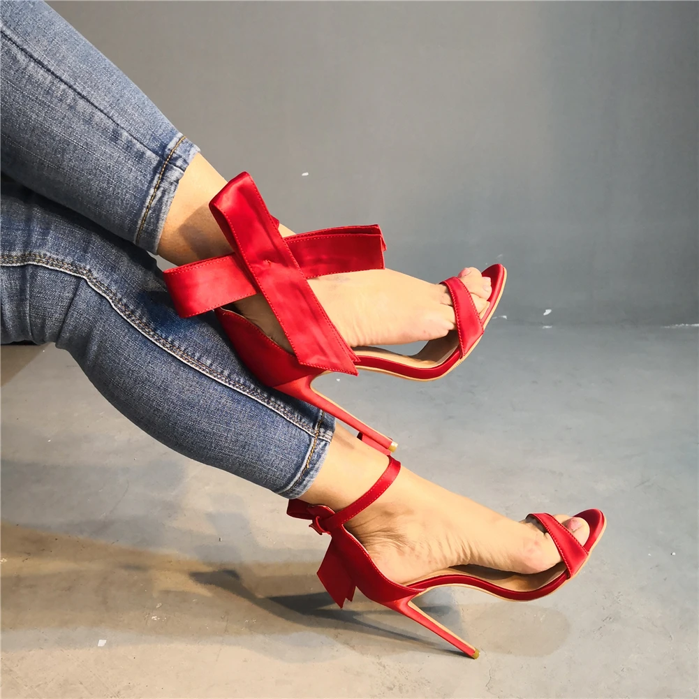 

DoraTasia Sexy Sweet big bow plus Size 35-47 Party Sandals Women Shoes fashion Prom Thin High Heels Shoes Woman Sandals
