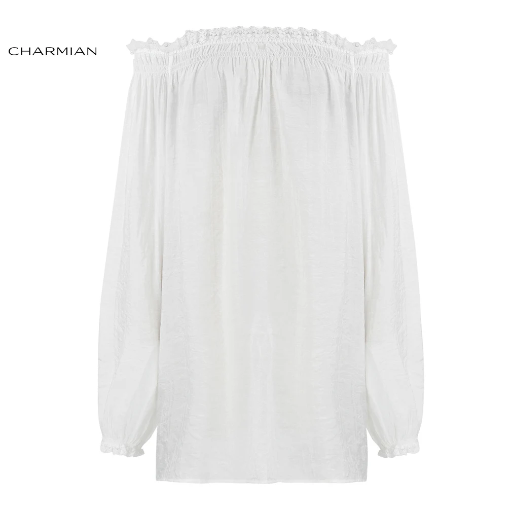 

Charmian Women's Sexy Autumn Off Shoulder Top Shirt Victorian Vintage Gothic Blouse Lolita Lace Ruffle Long Sleeve Long Top