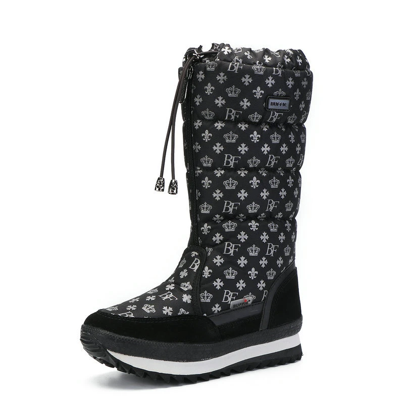 Женские ботинки; коллекция года; теплая зимняя обувь; женская обувь на платформе; непромокаемые сапоги из толстого плюша; высокие зимние сапоги; Цвет Черный; botas mujer - Цвет: M0768 Black Crown