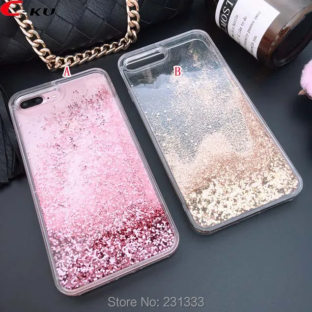 

C-ku 3D Glitter Liquid Quicksand Soft TPU PC Hard Case For Iphone X 8 7 PLUS 7plus I7 6 6S I6 Stars Clear Skin Cover Luxury 1pcs