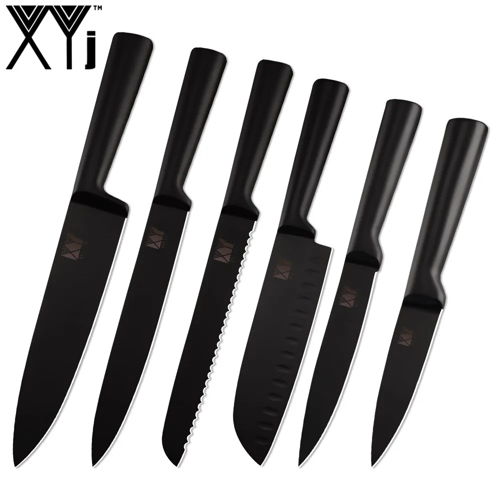 XYj 6pcs Stainless Steel Knives Set Multi-color Handle Chef Bread Slicing Utility Santoku Paring Knives Cooking Tools - Цвет: D.