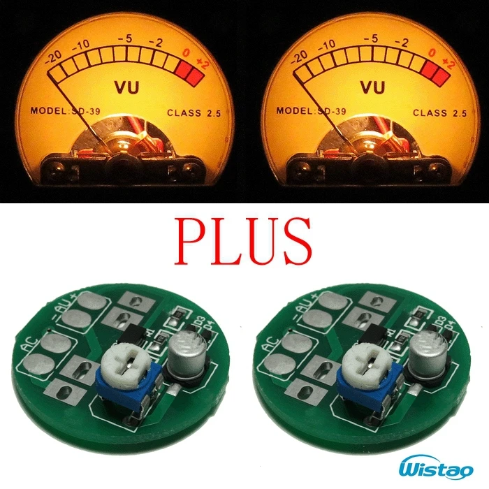 2pc Free Driver Board & 2pc V-U Meters Kit Input AC6-12V Warm Backlit Sound Level Meter 34mm Amp Accessories DIY Free Shipping