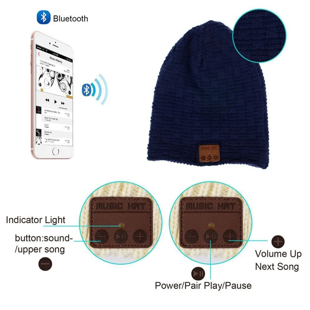 Wireless Bluetooth Hat Earphone Soft Warm Soft Beanie Hat With Headset Stereo Speaker Handsfree Headphone for Samsung iPhone LG
