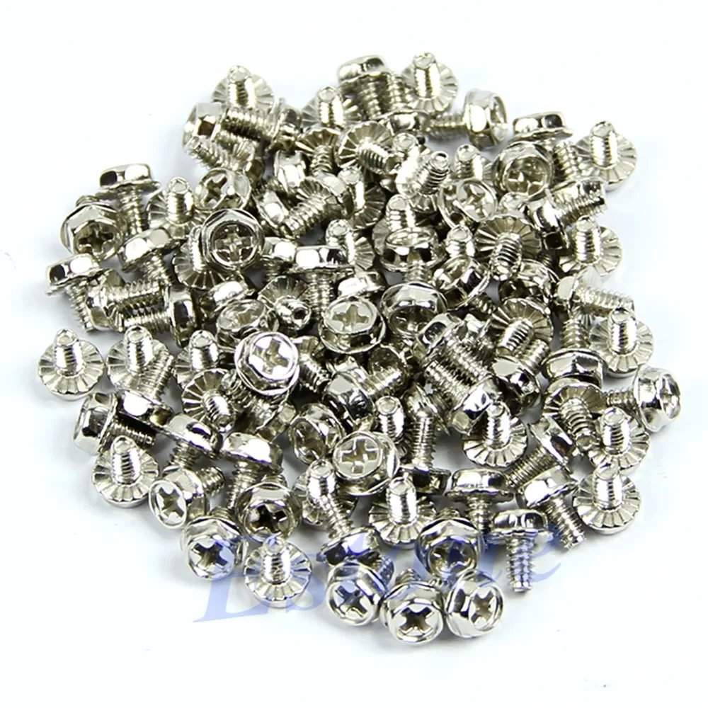 100pcs Toothed Hex 6/32 Computer PC Case Hard Drive Motherboard Mounting Screws