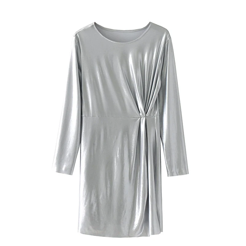 Women's Clothing Dress 2019 Fashion Silver White Round Neck Pullover Dress Ms Summer Street Sexy Slim Fit Temperament Clothing