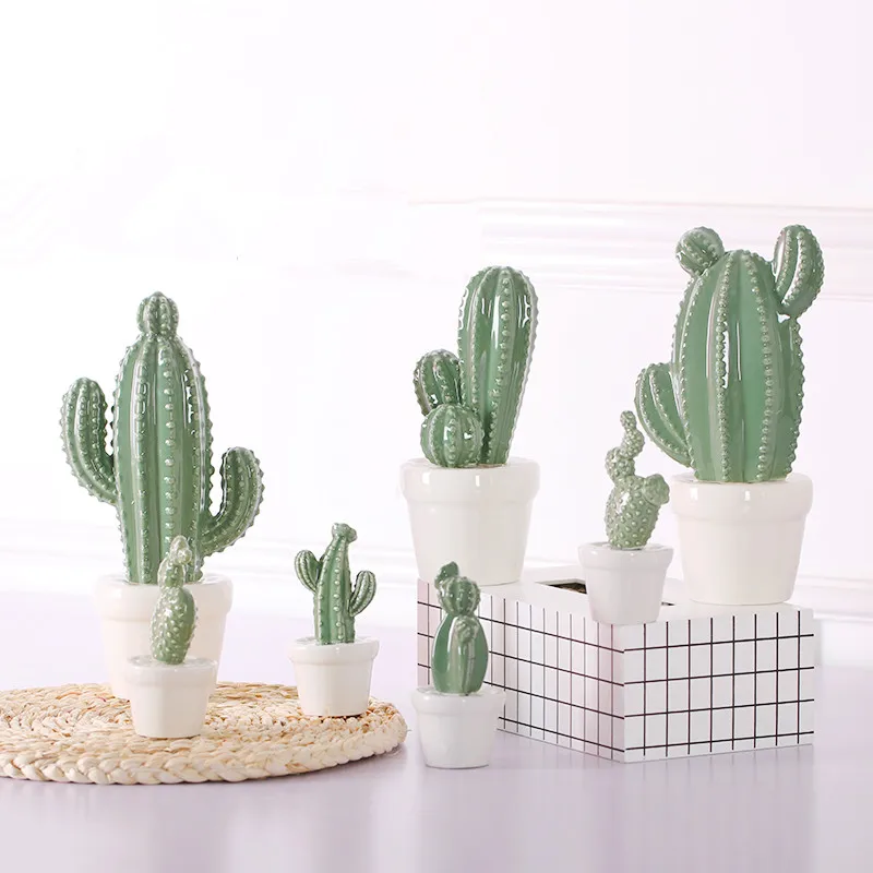 

ceramic simulation cactus home decor crafts figurines Nordic fresh green plant desktop handicrafts ornaments room decorations