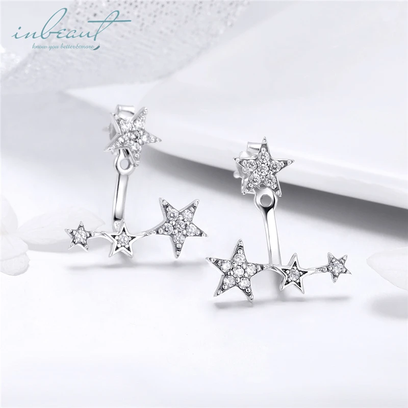 

inbeaut White CZ Star Stud Earrings 925 Sterling Silver Micro Cubic Zirconia Stars Earrings S925 Original Korean Jewelry Women