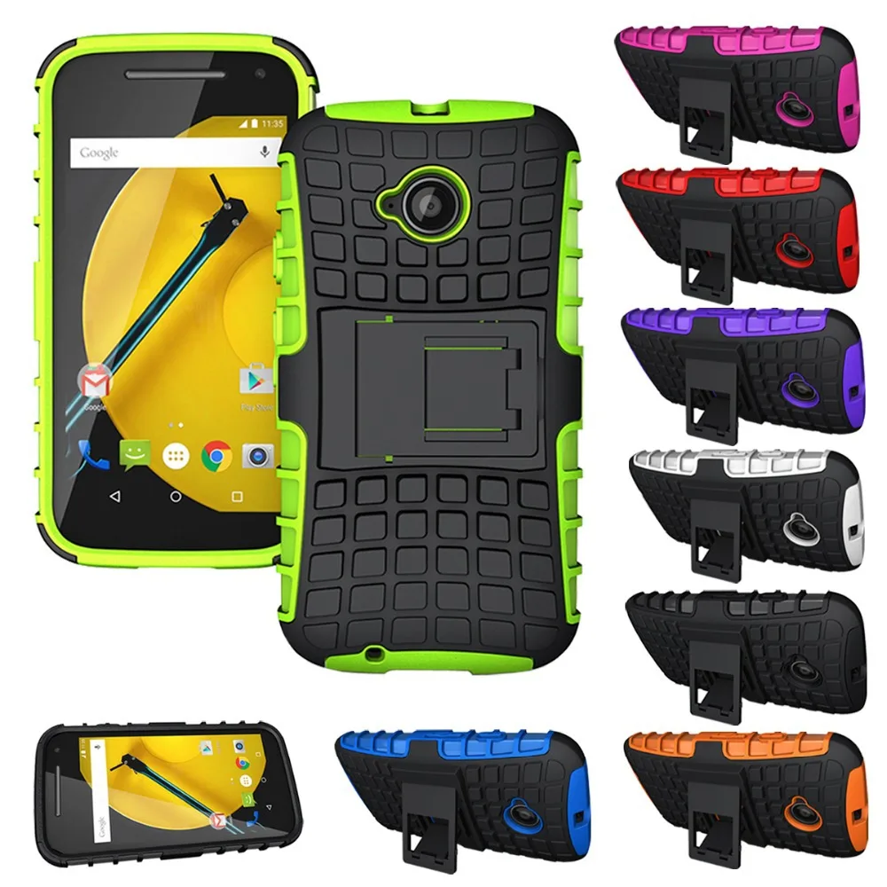 Heavy Duty Rugged Hybrid Phone Case Cover 2 in 1 Armor With KICKSTAND for Moto E2/E+1/XT1527