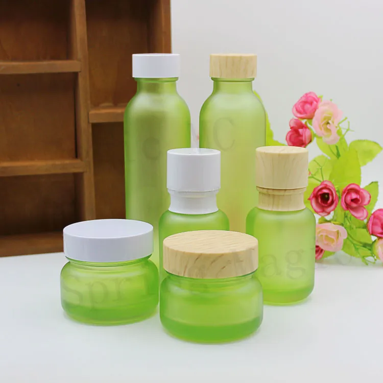 Download 50PCS 150ML Green Frosted Glass Bottles With Wood Grain ...