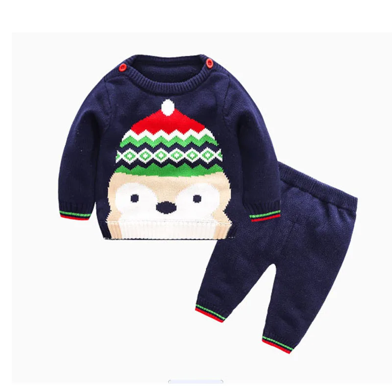 

Christmas Baby Girl Boy Sweater Cardigan Infant Knitted Clothing Set Infant Long Sleeve Shirt +Pant Jumper