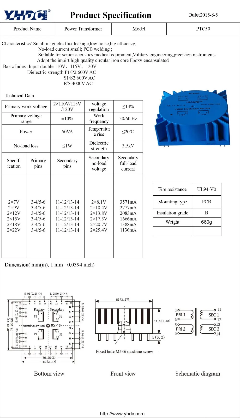 PTC50 для аудиомощности 50VA 2*115 V 2*7 V тороидальный трансформатор, герметизированный трансформатор для сварки печатной платы трансформатор