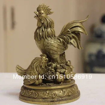 

China Folk Copper Bronze Feng shui Wealth YuanBao Zodiac Chicken Rooster Statue
