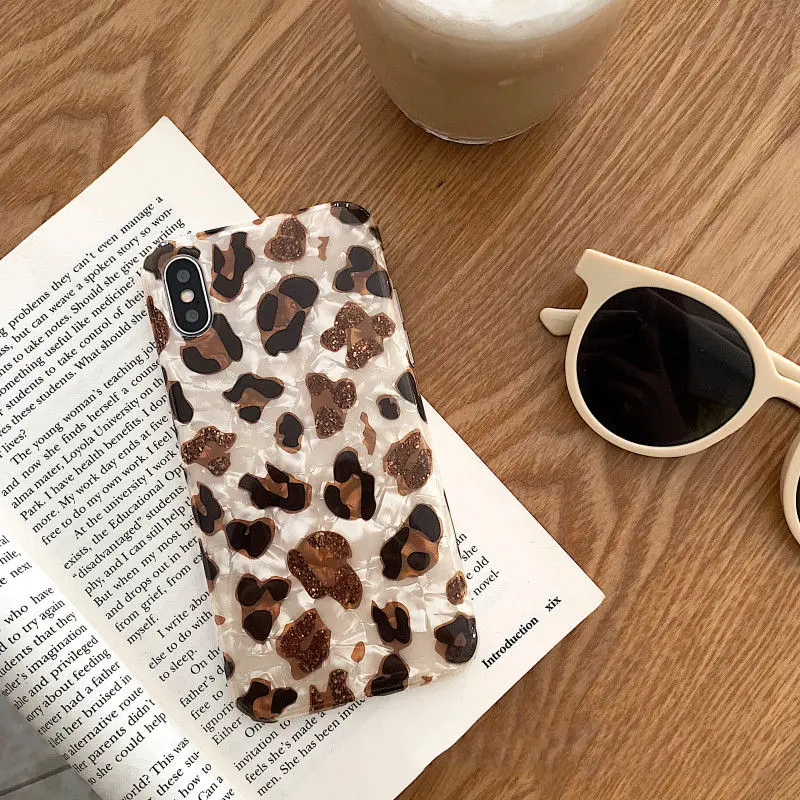 Роскошный чехол в виде раковины с леопардовым принтом, чехол для телефона для iphone XS Max XR X, чехол для iphone 6, 6s, 7, 8 plus, Модный глянцевый мягкий чехол s