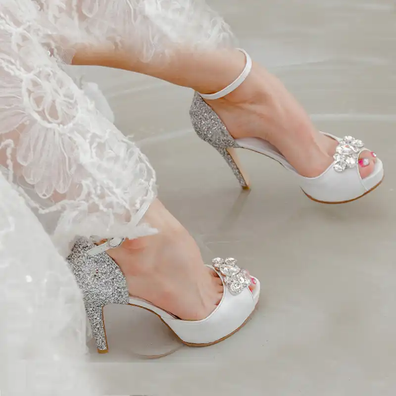 Popular Silver Sequined Wedding Dress Shoes Fashion Genuine