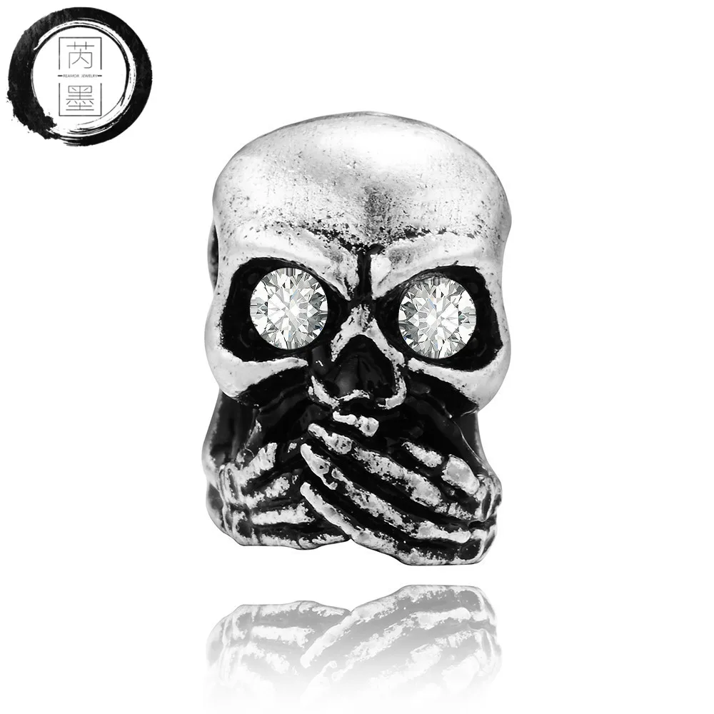 

RUIMO Skull Head Beads Three Monkey Style Series 3mm Double Hole Bronze Beads Silver-Plated Copper Beads For DIY Jewelry Making