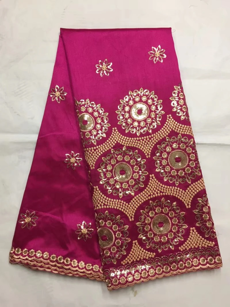 

Nigerian style African george lace fabric with sequins high quality pink african lace fabrics for nigerian wedding dresses