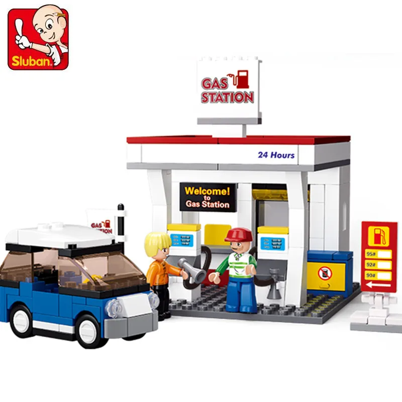 Sluban 167Pcs Gas Station SimCity Bricks Toy Assembled Model Building Blocks Kits DIY Legoings House Bricks Toys for Children