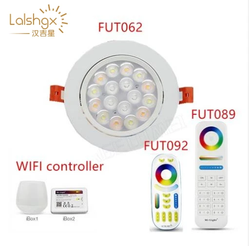 

Mi Light 9W RGB+CCT LED Ceiling Spotlight AC86-265V Brightness Adjust 2.4G FUT092 Remote/WiFi IBOX APP Control LED Downlight