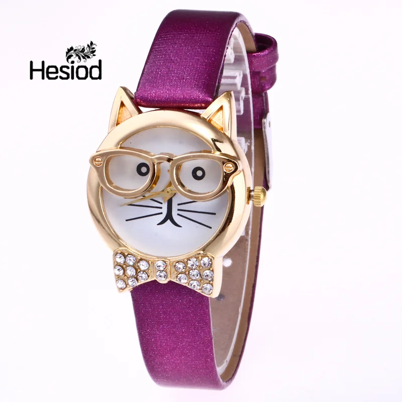 

5 Color Cartoon Cat Cute Children Watch Fashion Princess Leather Strap Quartz Watch Kids Girls Student Casual Clock Relogio
