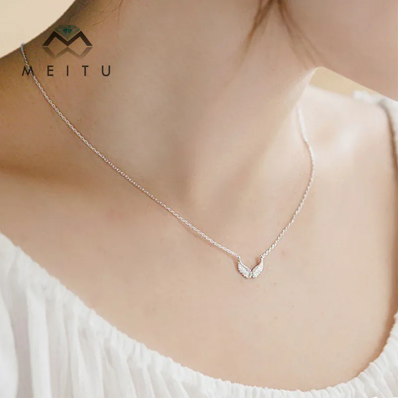 

Angell wing S925 Sterling Silver Pendants Necklace Women Fashion Heartbeat Jewelry Necklaces Zircon Stone Accessories N-96