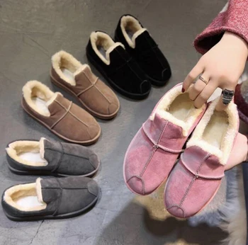

Hot Autumn and Winter Warm Lazy Shoes Women Plus Velvet Low Heel Shoes Women's Shoes Non-slip Plus Fur Cotton Shoes Girls