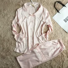 Высокое качество милые женские атласные пижамы принцессы наборы рубашки с длинными рукавами и длинные штаны Пижамный Костюм Женское ночное белье