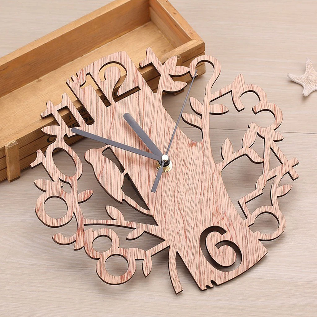 

Europe 22cm Tree Shape Mute Wall Clocks Wooden Home Decor Modern Novelty Brief Silent Bedroom Artwork Wall Hanging Clock