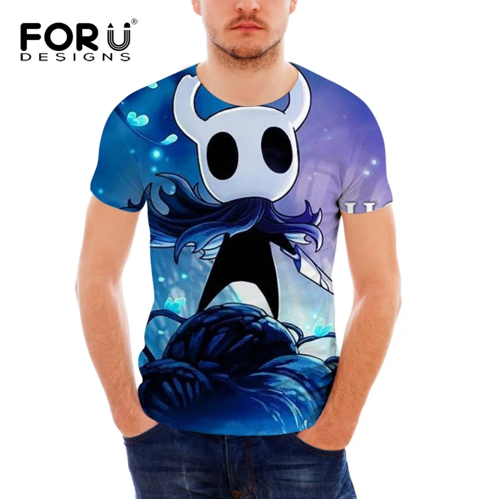 

FORUDESIGNS Customize Your Image T-Shirt for Men Funy tshirt Hollow Knight Print Short Sleeve Male Cool O-Neck Tops Tee T-shirt