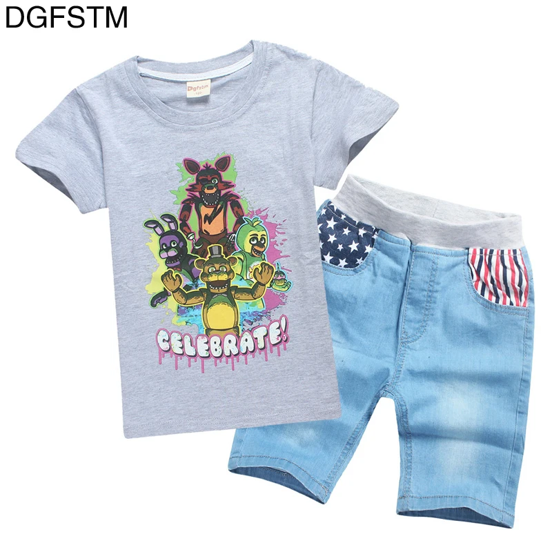 

Summer Cotton Children's Cartoon Game Minecraft Boys Two-piece Sportswear Five Nights at Freddy T-shirt + Shorts Suit Clothing