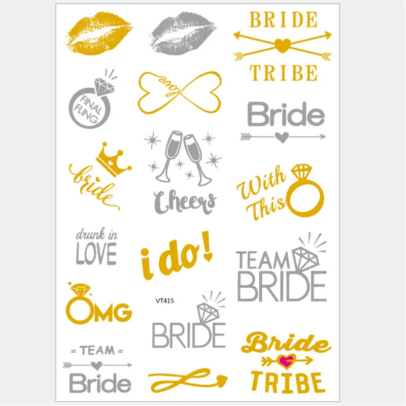 

3pcs/set Gold Silve Bride To Be Tattoo StickerTeam Bride Tattoo Sticker Bachelorette Party Bridal Shower Wedding Decoration. Q