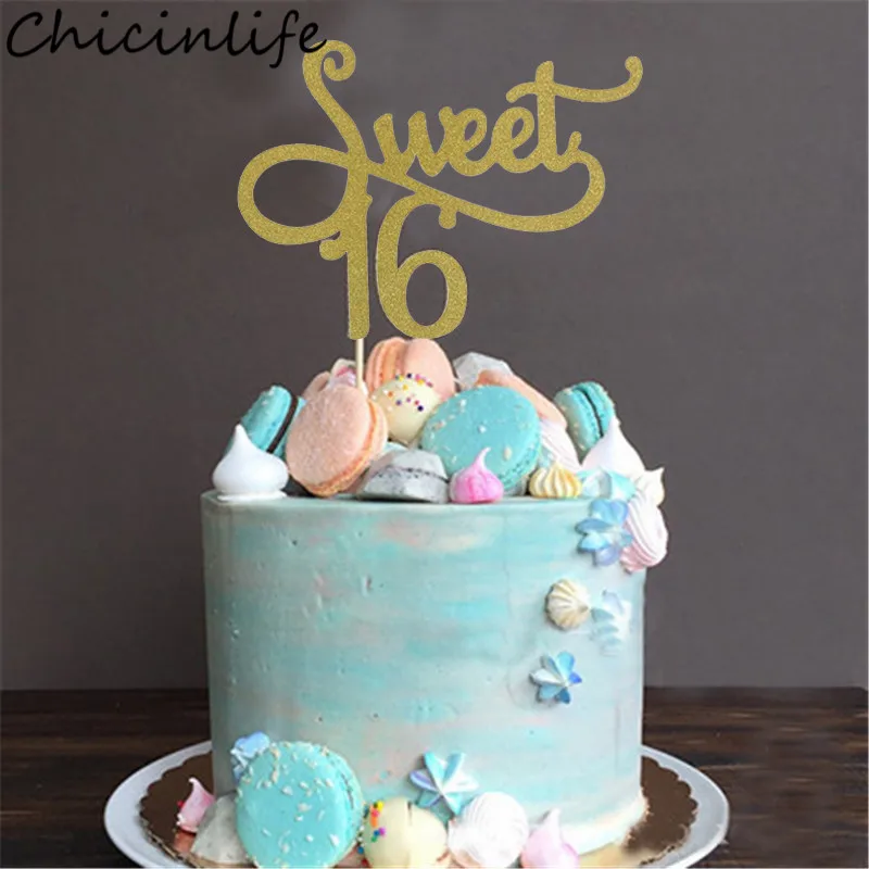 Sweet Sixteen Cake Topper Wedding Party Decorations Silver Glitter KF Sweet 16 Cake Topper 16th Birthday