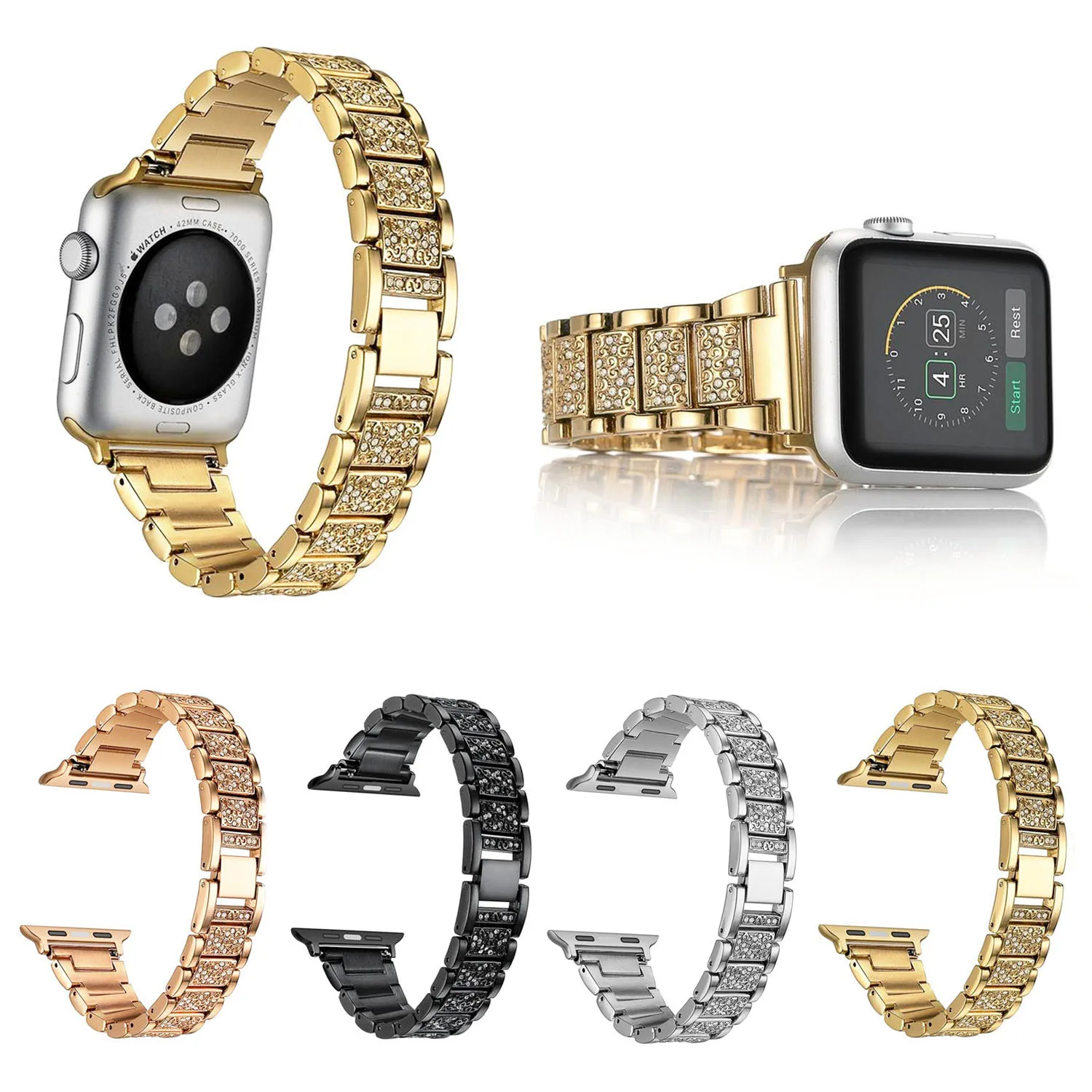 Alloy Crystal Rhinestone Diamond Watch Band Luxury Stainless Steel Watch Band for Apple Watch