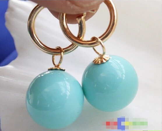 

Wholesale FREE SHIPPING D@S 16mm round turquoise SOUTH SEA SHELL PEARL dangle earring