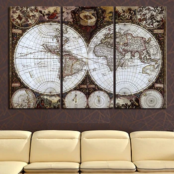 

3 Pieces(No Frame) Wall Art Map Restoring Ancient Ways Picture HD Top-rated Canvas Print Painting Paintings Home Decoration