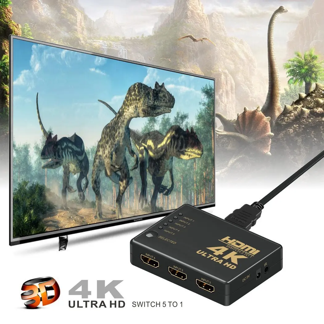 Ultra HD 4K HDMI разветвитель 1X4 порт 3D UHD 1080p 4K* 2K видео HDMI Коммутатор HDMI 1 вход 5 выход концентратор повторитель усилитель