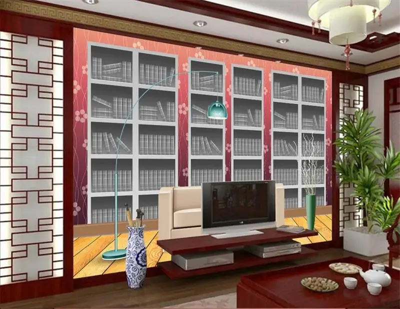 

3D room wallpaper mural custom Non-Woven sticker 3D bookshelf cabinet Painting sofa TV background photo wallpaper for walls 3D