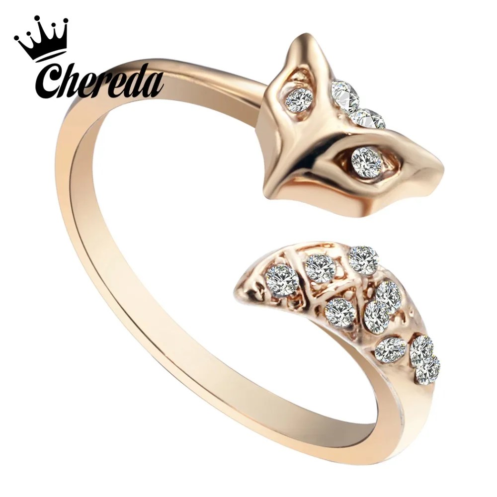 

Chereda Vintage Fox Finger Ring Cute Crystal Animal Accessories Engagement Wedding Ring for Women Birthday Gift