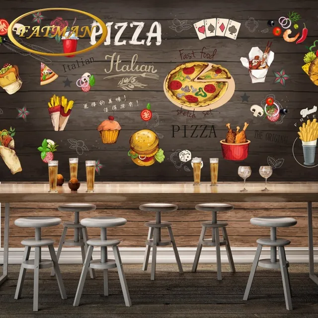 Custom 3D photo wallpaper Hand painted wood pizza restaurant backdrop