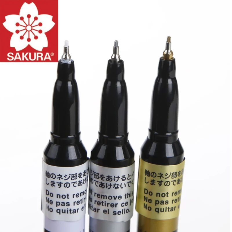 Перманентный маркер Sakura 0,7 мм/1 мм/2 мм водостойкие маркеры для шин CD стеклянная краска ing канцелярские принадлежности(золото, серебро, белый