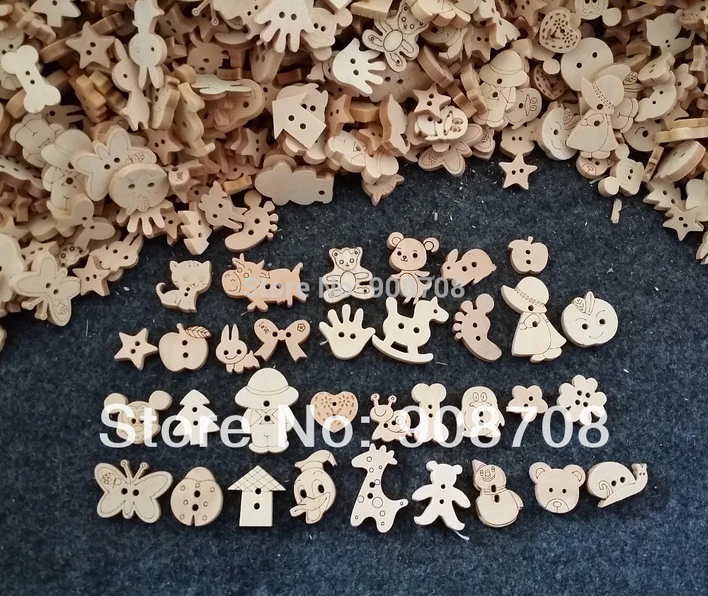

W0125 Mixed Patterns Natural Color Wooden Buttons Handmade Accessory 200Pcs/lot