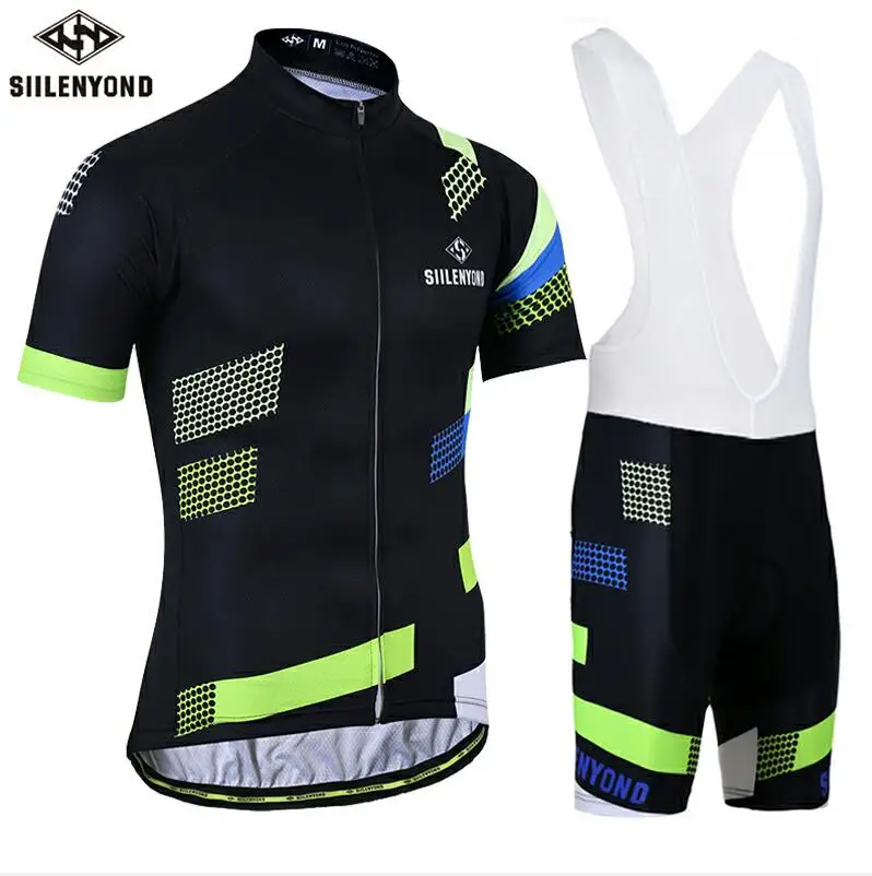 Mens Short Sleeves Cycling Jersey Full Zip Set Road Bike Bib Jersey Suit Cycle Shorts with 3D Padded