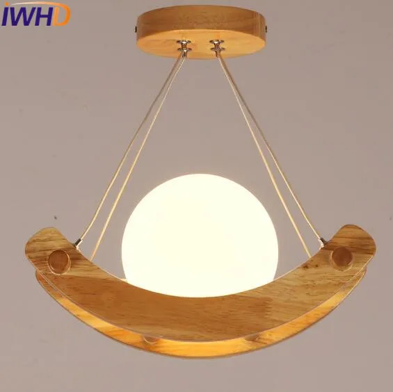 Iwhd Estilo nórdico de madera moderna Lámparas colgantes creativo bola de cristal LED lámpara colgante inicio Iluminación lámparas lampara iluminacion