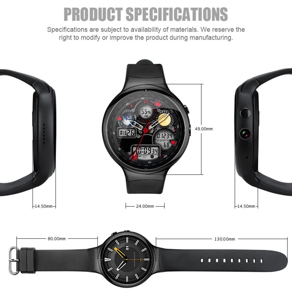 Smart Watch i4 AIR RAM 2GB ROM 16GB 2MP Camera Android 5.1 3G WIFI GPS Google Play Heart Rate Monitor for Android IOS Phone