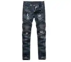 Новая мода Стиль мотоцикл круто Для мужчин мото Байкер Джинсы для женщин прямые Slim Fit джинсовые штаны Проблемные синий