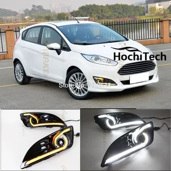 led drl daytime running light  daytime driving /running light, led fog lamp for ford fiesta  2014 2015  yellow turn signals