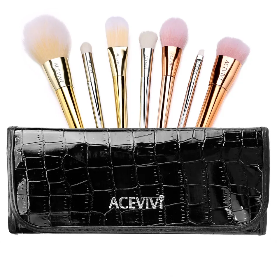 

ACEVIVI Professional 7 PCS Makeup Foundation Face Powder Brush Kit Set Eyeliner Brushes High Quality Makeup Tools Kit With Bag