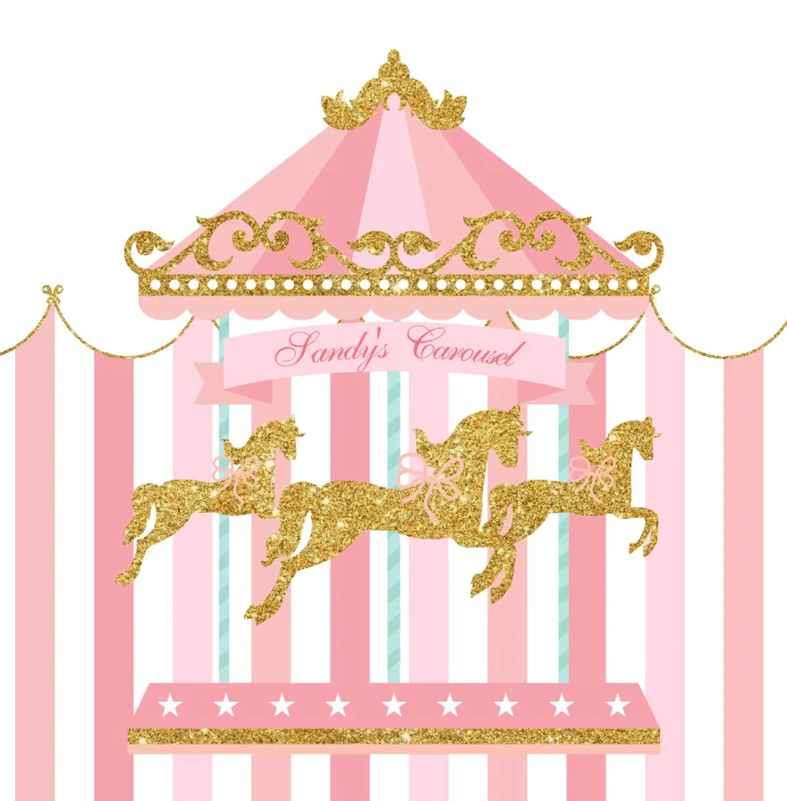 Fondo personalizado carrusel caballo Primer Cumpleaños Rosa circo