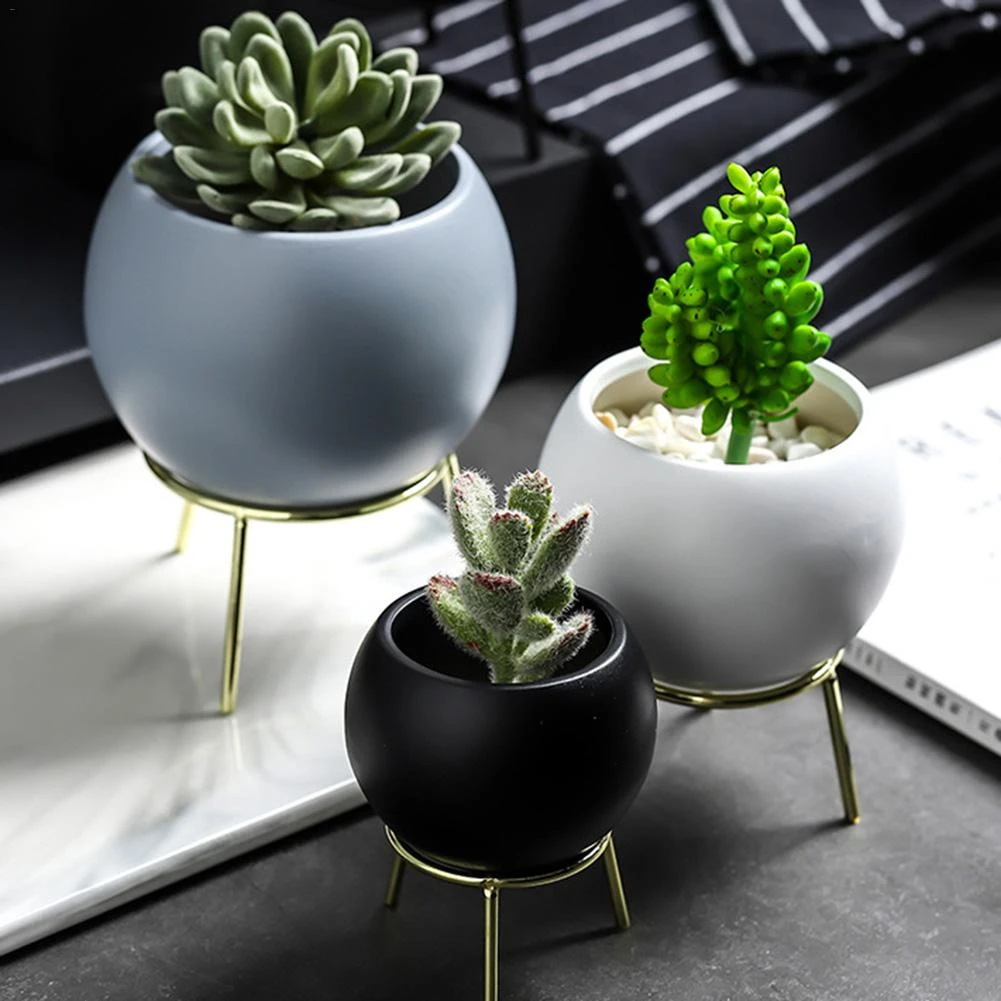 Impressionisme kin hartstochtelijk Hexagon Potten Met Metalen Standhouder Wit Keramische Sappige Cactus Bloem  Plant Voor Binnenshuis Outdoor Huis Tuin Keuken Decor|Bloempotten &  Bloembakken| - AliExpress